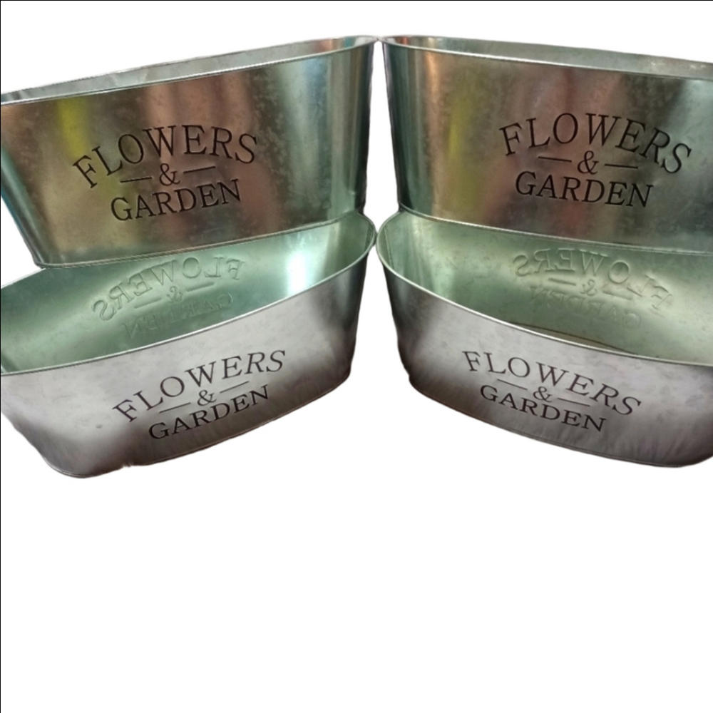 Outdoors by Design Silver Galvanized Planters Set 2